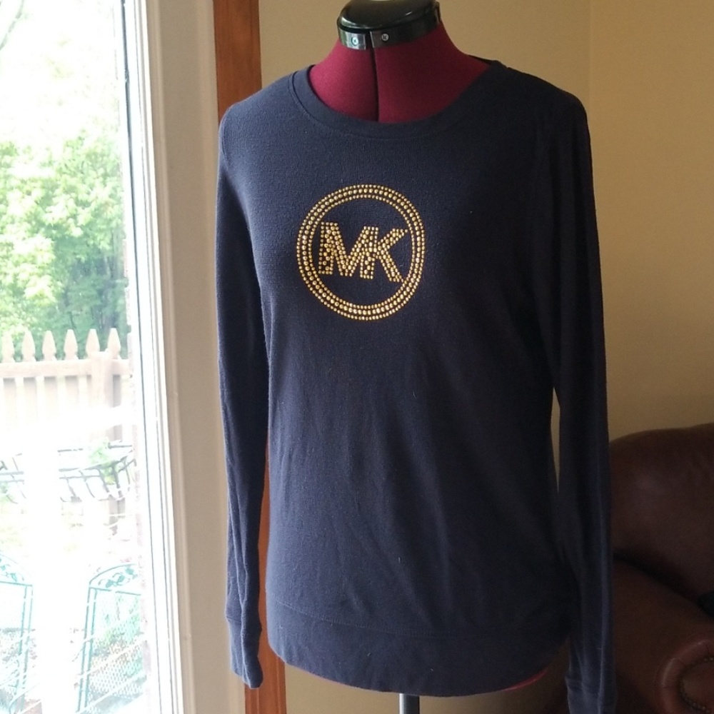 Michael Kors black long sleeve top with  gold logo